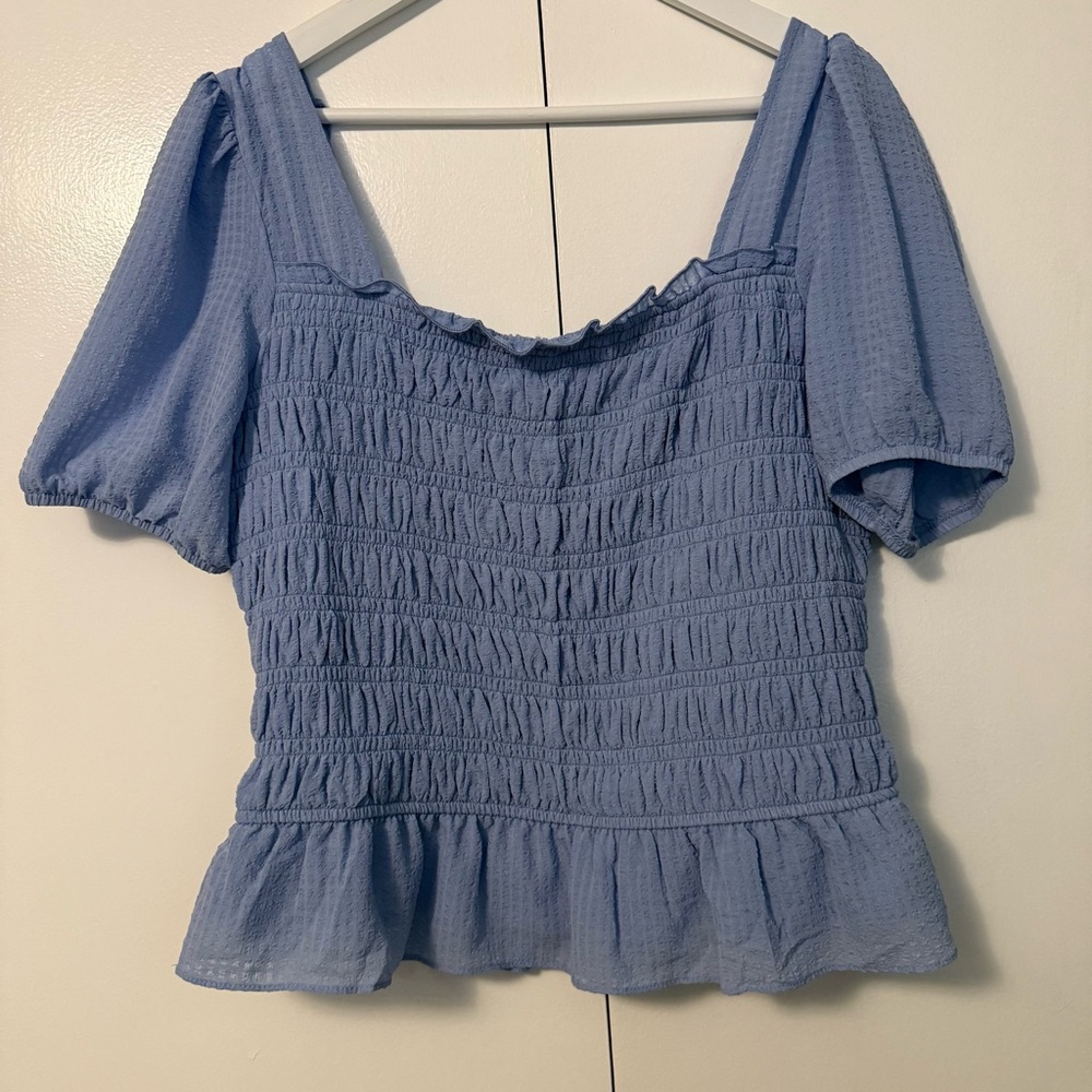 Blue Smocked Women's Top
